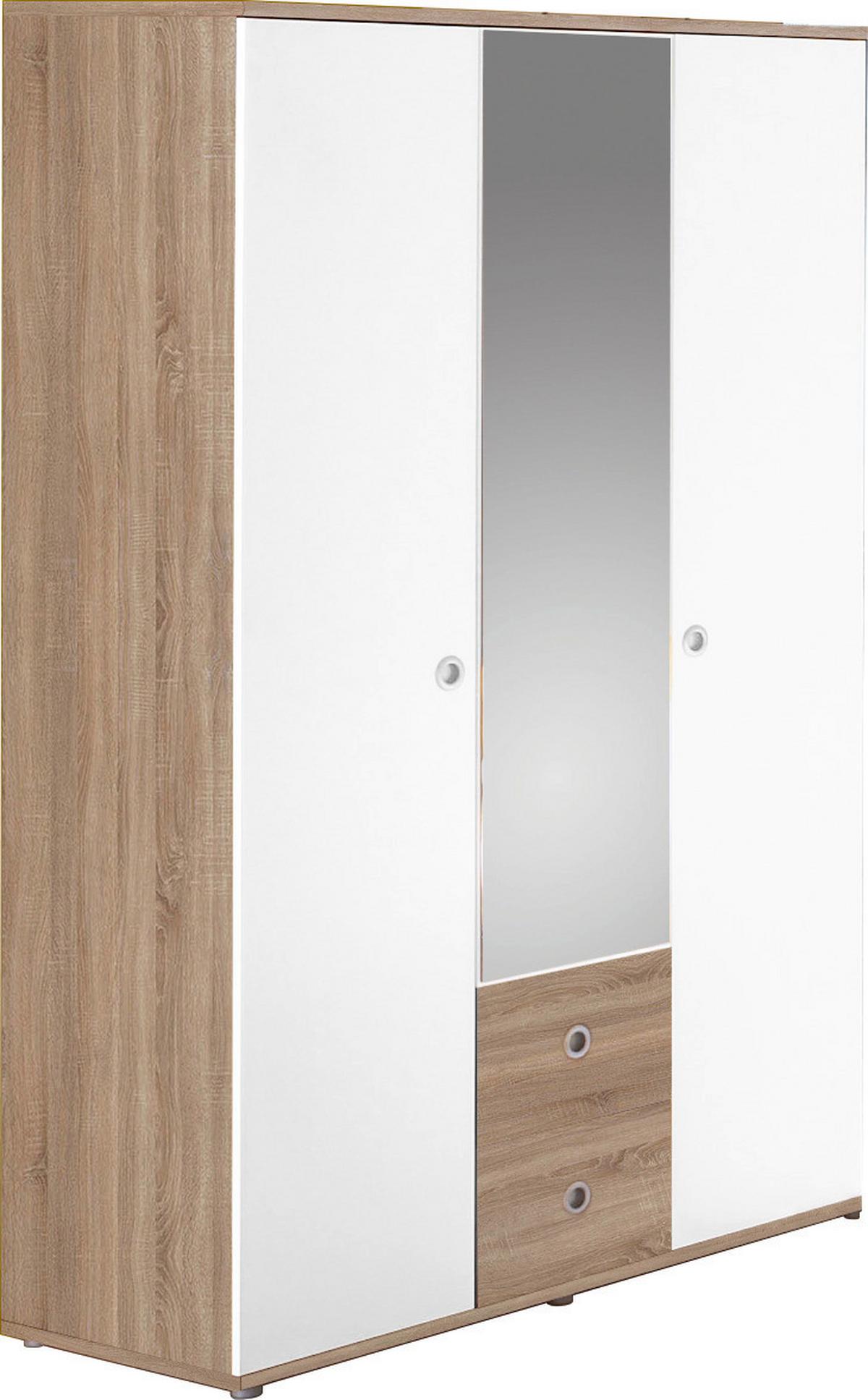 Kombischrank Wiki ca. 115x190 cm Weiß/Eiche - Alufarben/Weiß, KONVENTIONELL, Glas/Holzwerkstoff (115/190/52cm) - MID.YOU