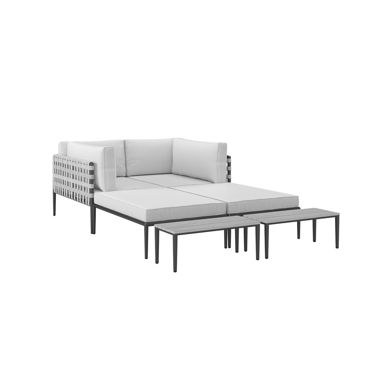 Loungegarnitur Enja Hellgrau Metall/Outdoorstoff +Abdeckung - Hellgrau/Schwarz, MODERN, Kunststoff/Textil (104/60/70cm) - Bessagi Garden