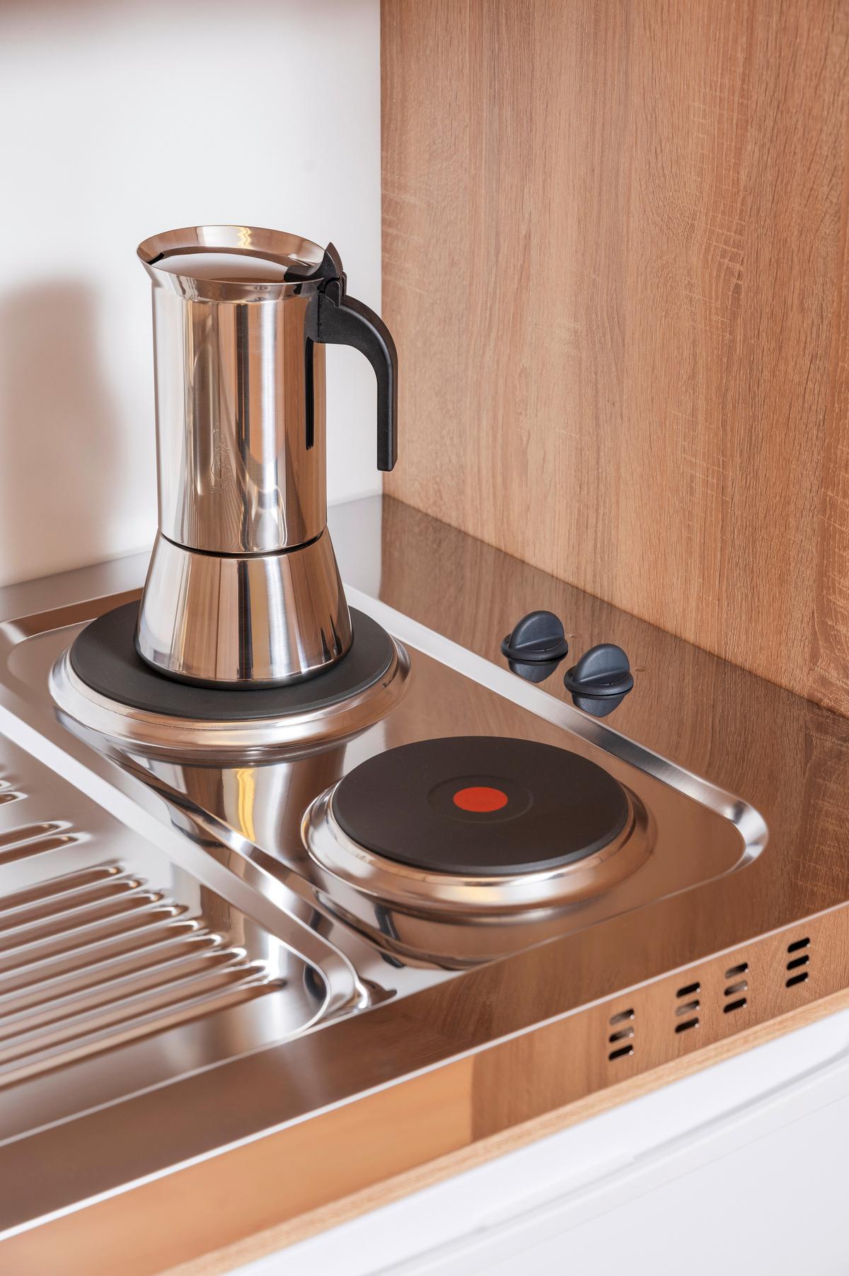 Schrankküche Grau Kühlschrank + Kochfeld B: ca. 104 cm - Edelstahlfarben/Eichefarben, KONVENTIONELL, Holzwerkstoff/Metall (104/193/67cm) - Respekta