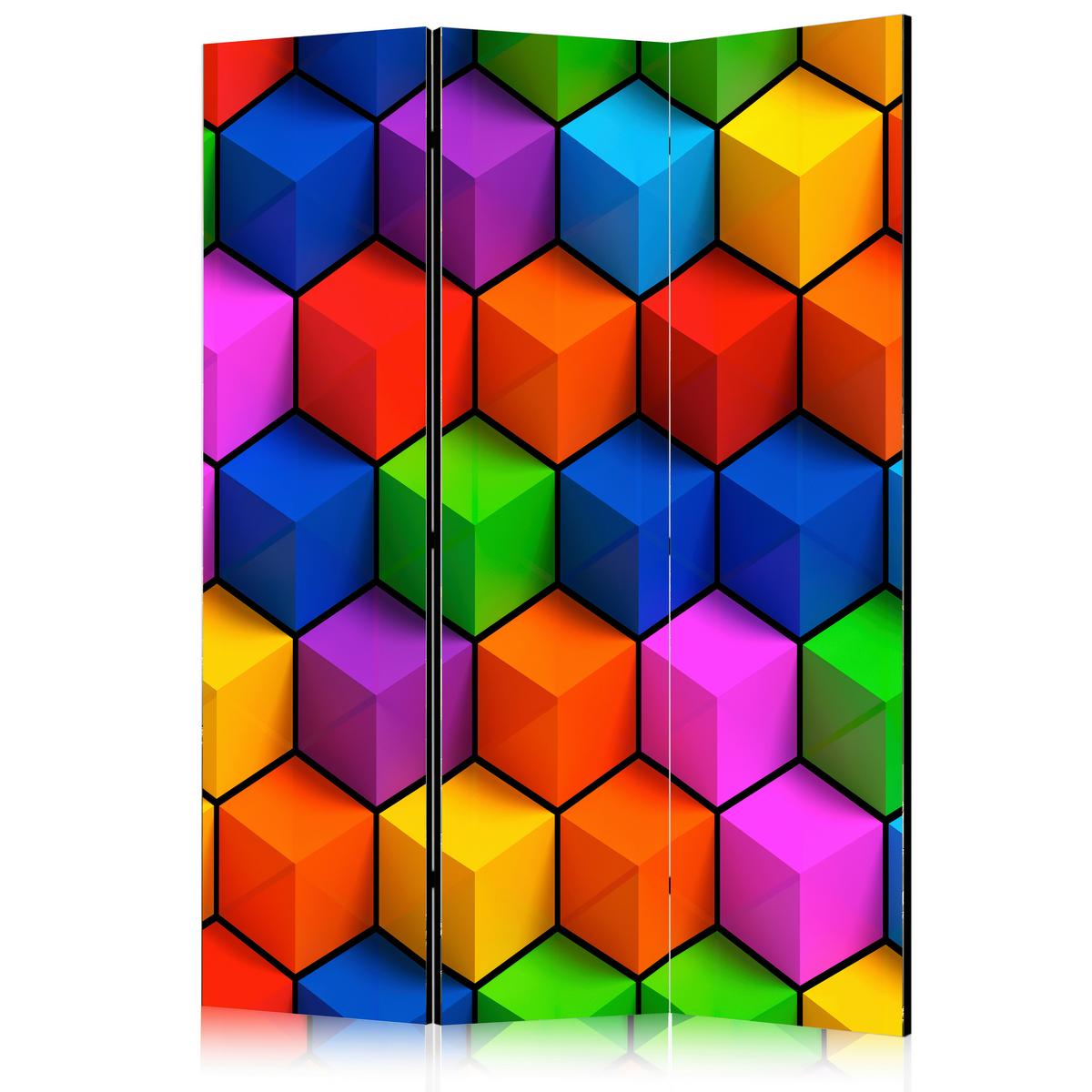 Paravan Colorful Geometric Boxes, 3-Delni, Dvostranski - večbarvno, Basics, tekstil/les (135/172/3cm) - artgeist