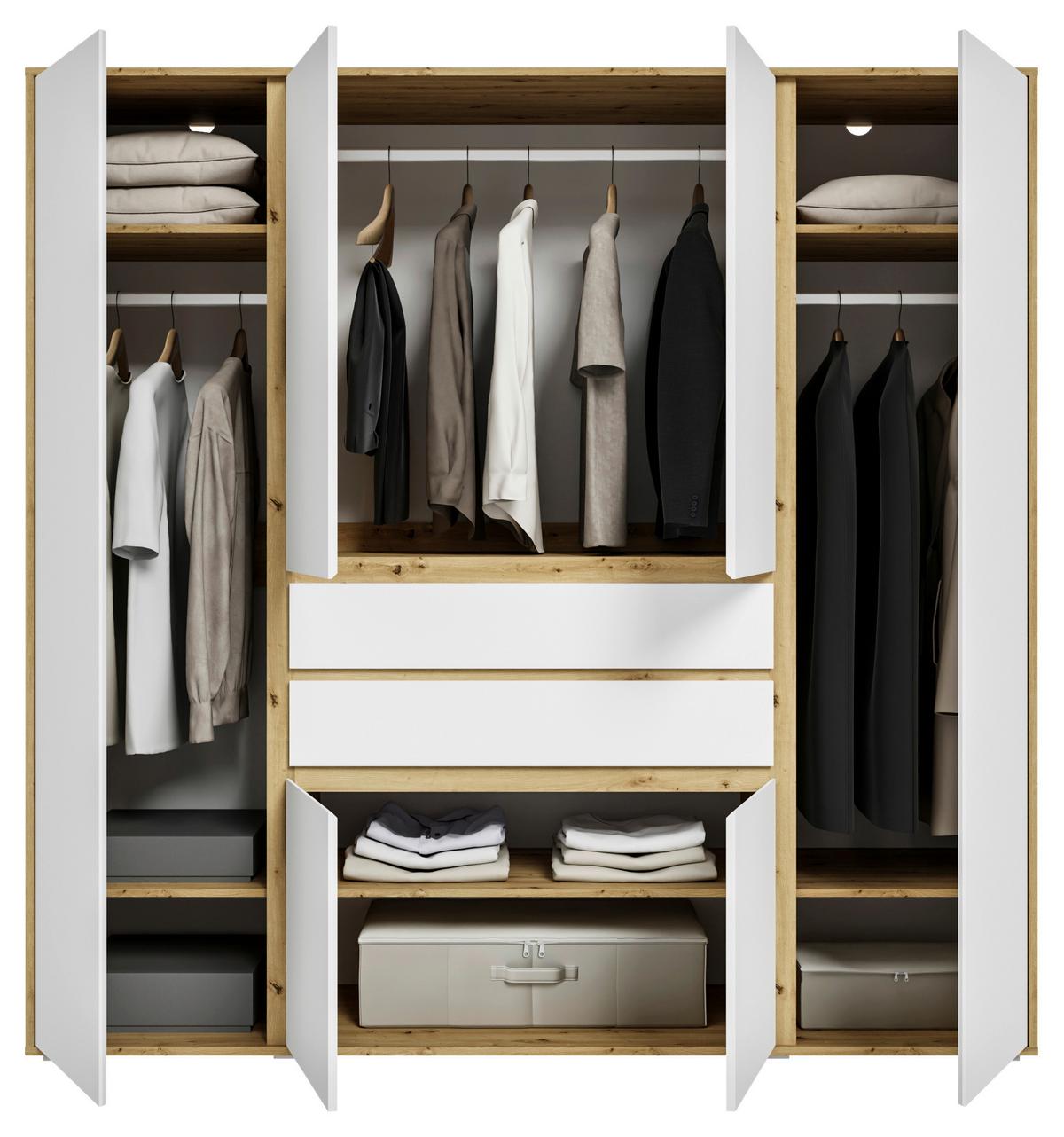 Drehtürenschrank Falun Weiß/Eiche Artisan - Weiß/Eiche Artisan, MODERN, Holzwerkstoff (197/194/56cm) - Livetastic