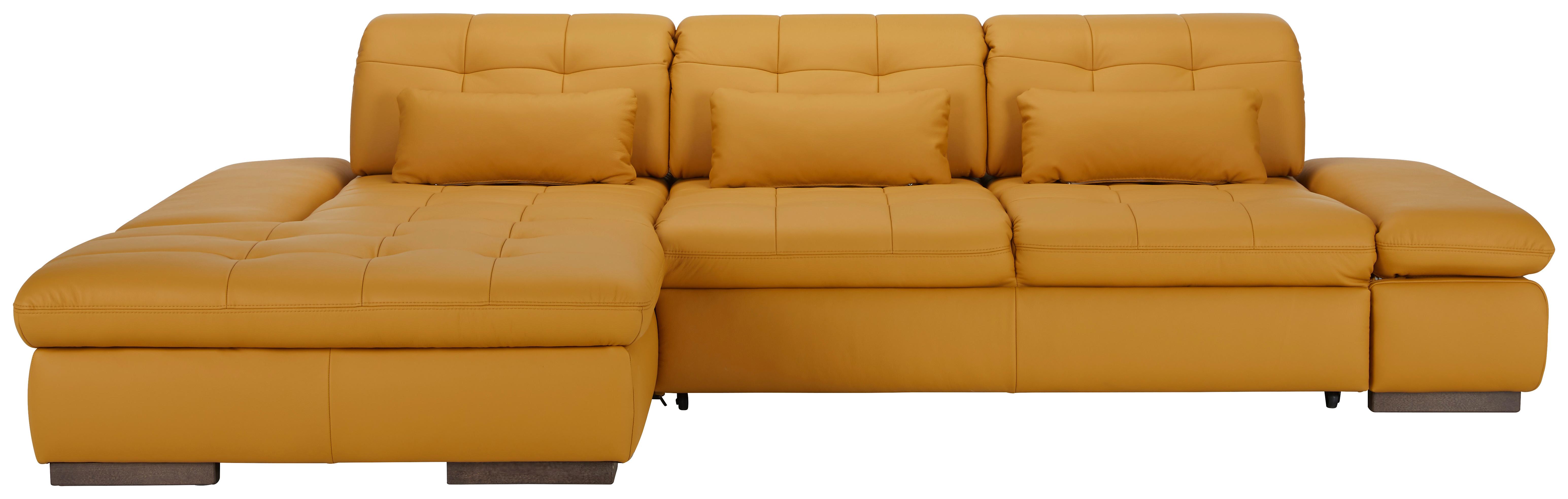 Wohnlandschaft Sanfino Leder Currygelb - Currygelb/Chromfarben, KONVENTIONELL, Leder/Metall (199/79-96/305cm) - Premium Living
