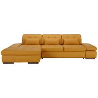 Wohnlandschaft Sanfino Leder Currygelb - Currygelb/Chromfarben, KONVENTIONELL, Leder/Metall (199/79-96/305cm) - Premium Living