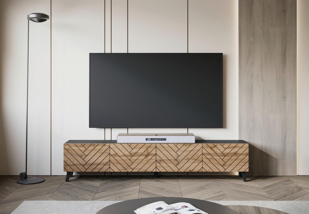 Nizka Omarica Phuket 190, Črna, Barva Hrasta - hrast wotan/črna, Trend, umetna masa/leseni material (190/40/32cm) - Livetastic