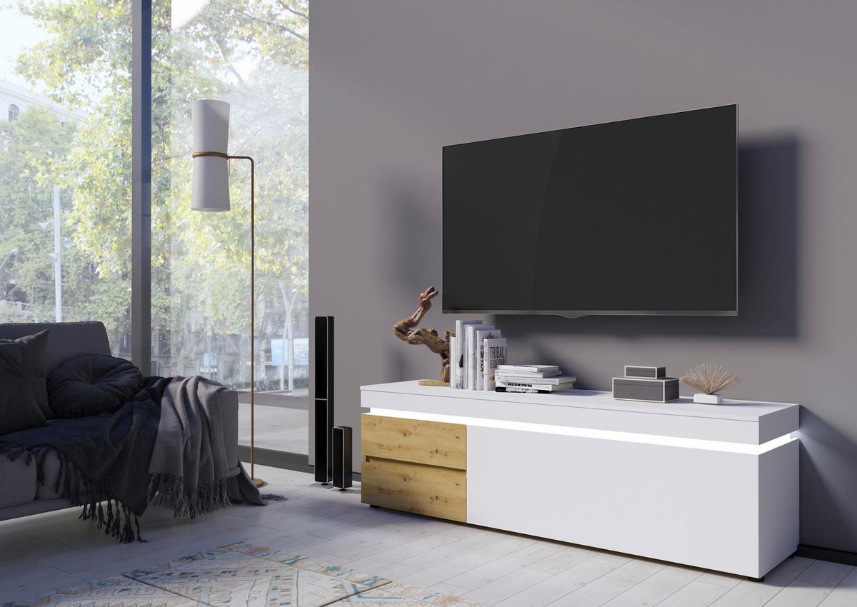 Comodă TV LUCI - alb/stejar Artisan, Trend, material pe bază de lemn (180,5/56,7/48cm) - Modern Living