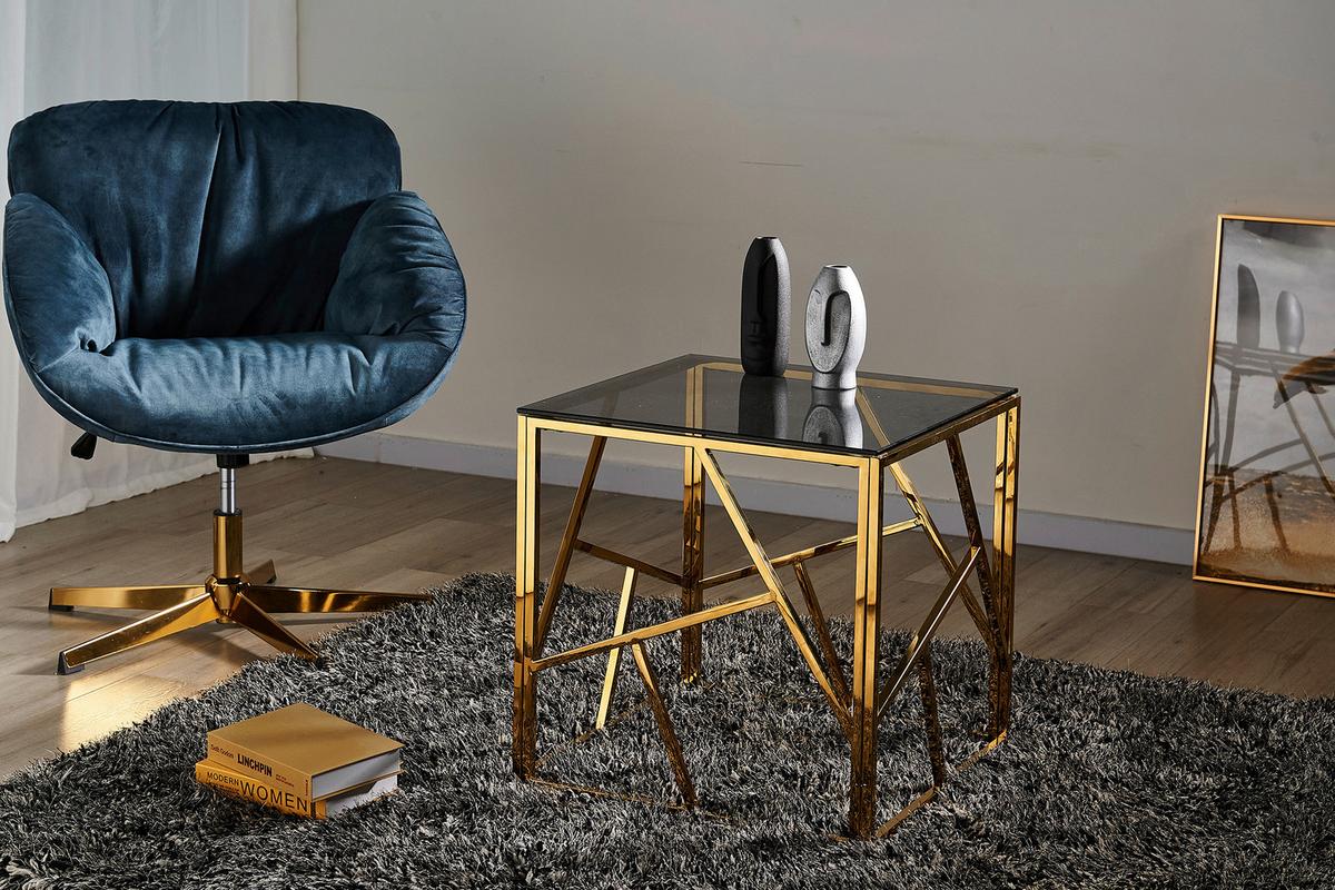 Mizica Steel, Zlata, Siva - zlate barve/siva, Design, kovina/steklo (55/55/55cm) - Livetastic