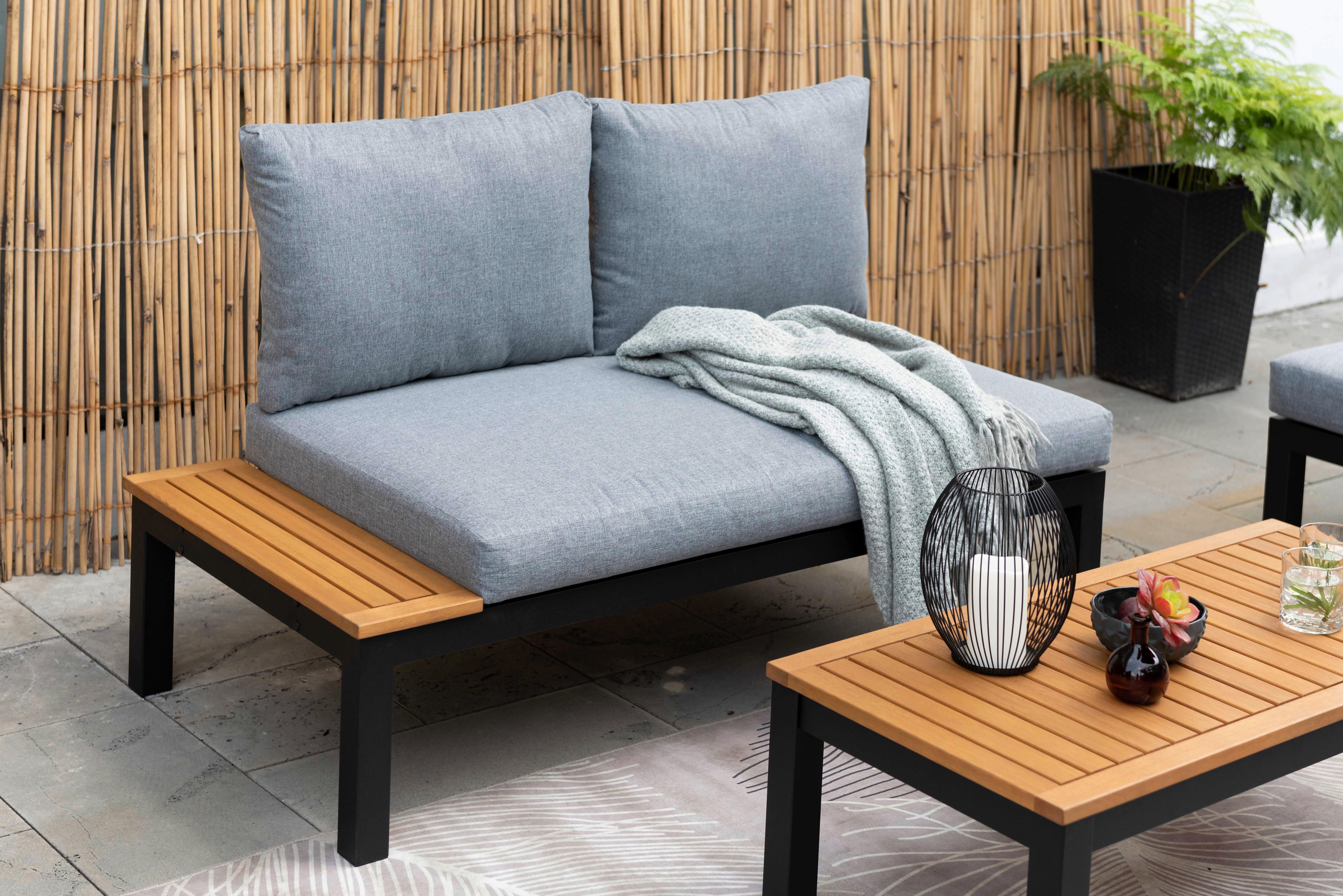 Loungegarnitur Julian 2 Grau/Schwarz Echtholz - Schwarz/Braun, MODERN, Holz/Metall (138,2/73/76,6cm)