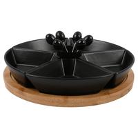Nassolnivaló-tálalókészlet Tapas Olive - fekete, Modern, fa/kerámia (28/28/6cm) - Mömax