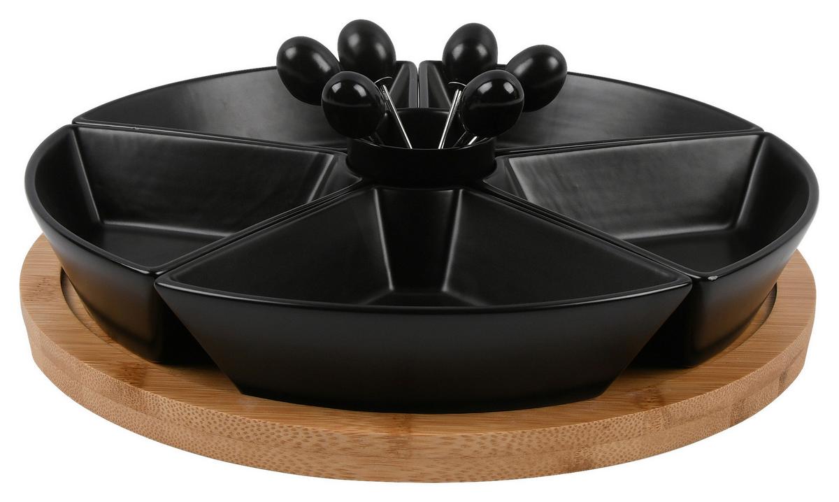 Nassolnivaló-tálalókészlet Tapas Olive - fekete, Modern, fa/kerámia (28/28/6cm) - Mömax
