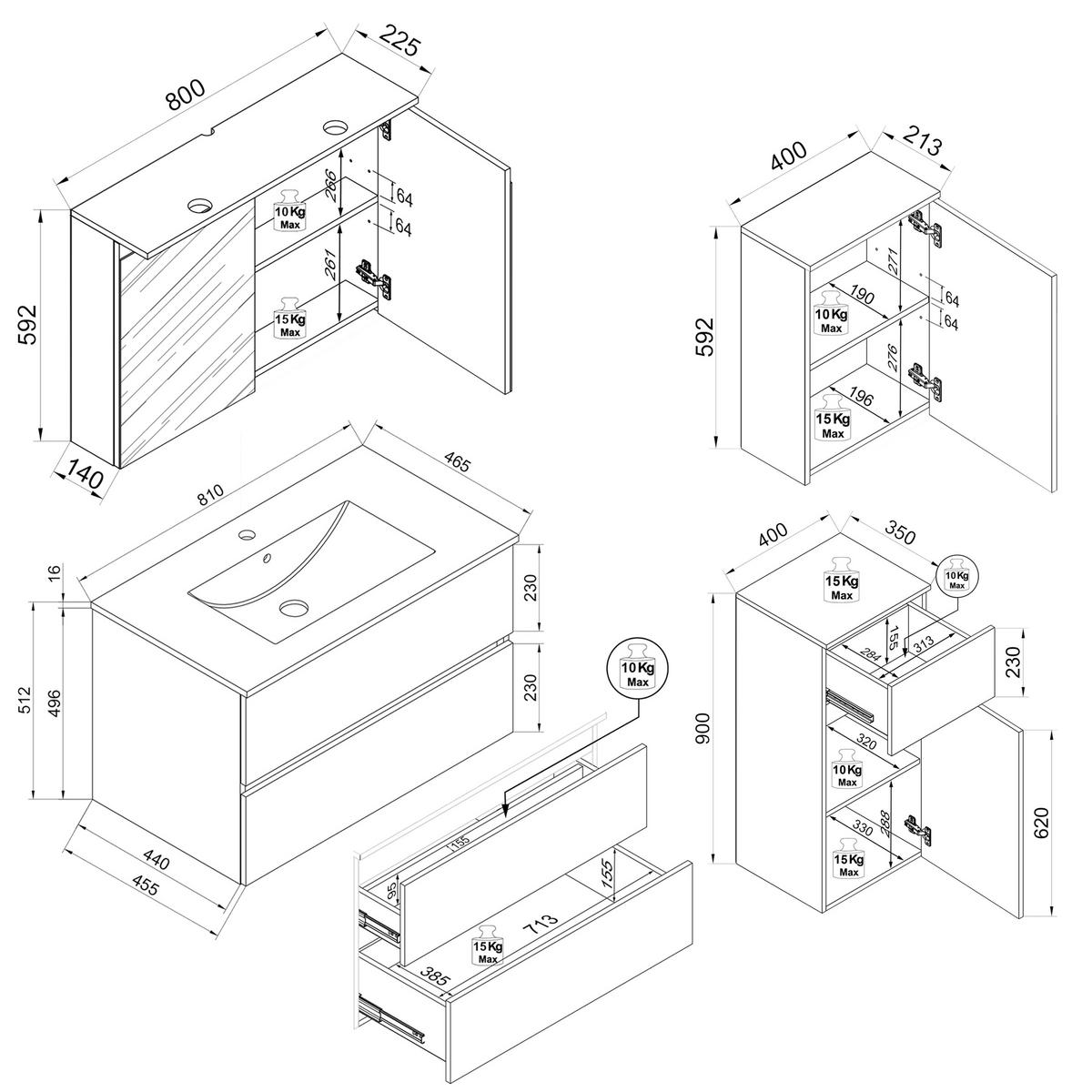 Badezimmer Cosila - Honigeiche/Weiss, Trend, Keramik/Holzwerkstoff (121cm) - MID.YOU