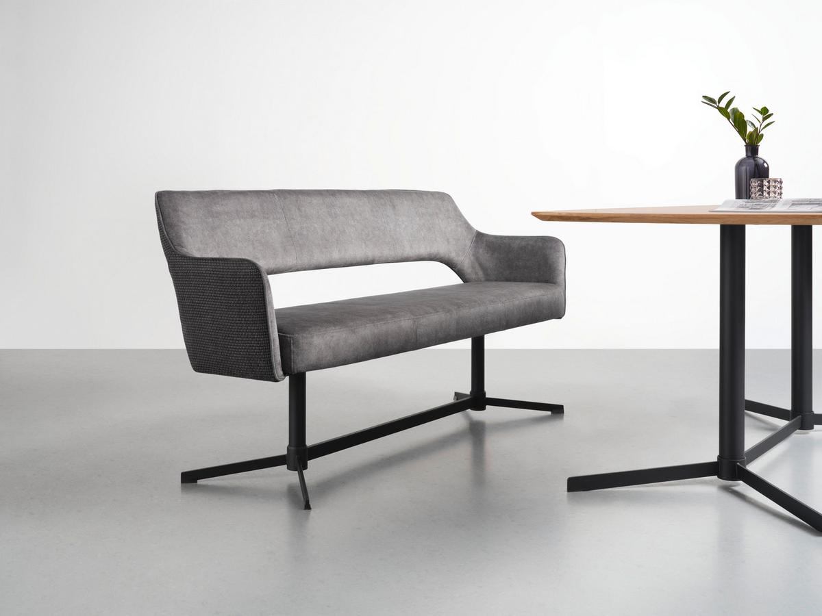 Sitbank Valletta Anthrazit/Schwarz - Anthrazit/Schwarz, MODERN, Textil/Metall (170/85/61cm) - Premium Living