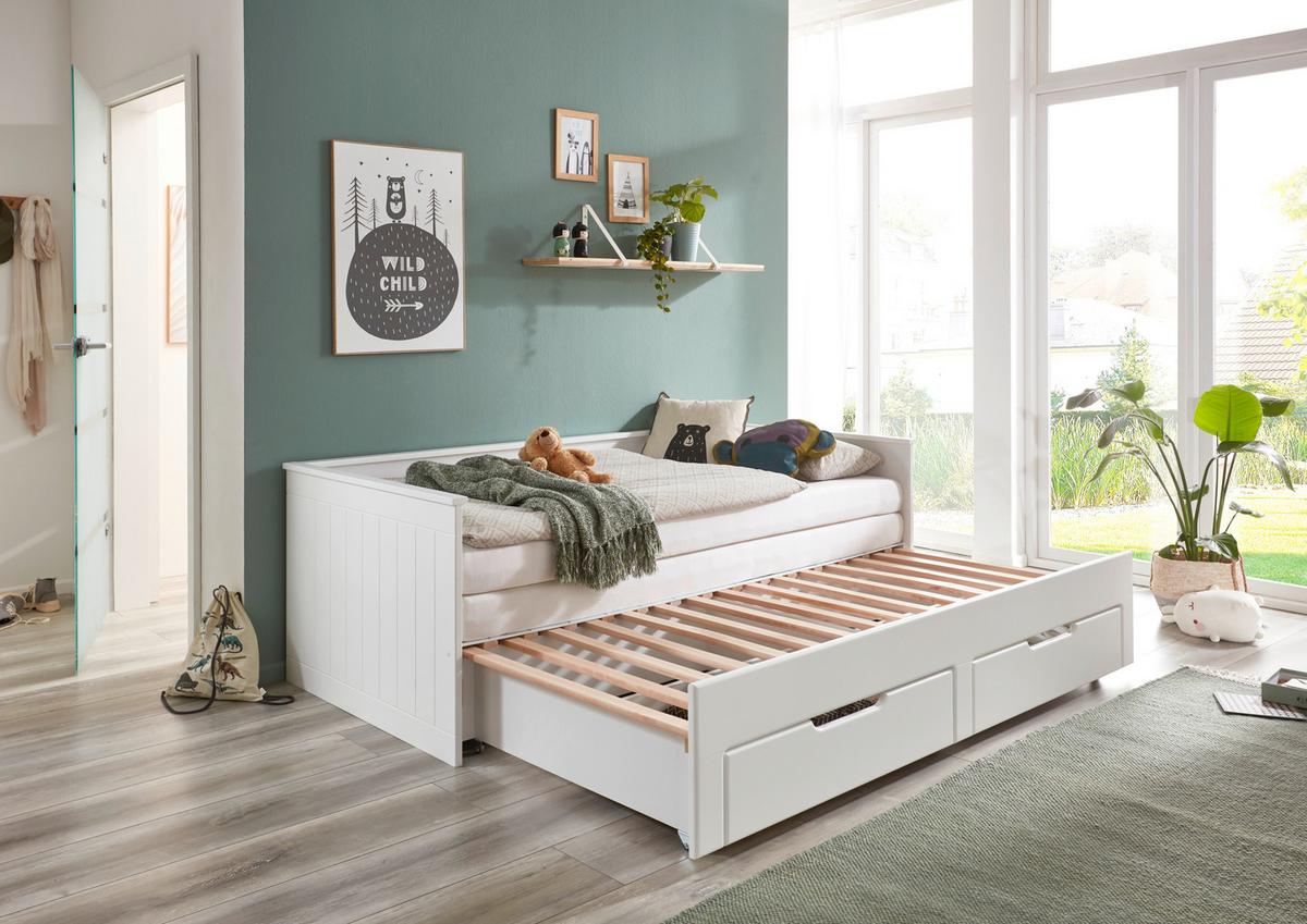 Raztegljiva Postelja Clara, Bela, 90-180x200 - bela/barve bukve, Basics, leseni material/les (90/200cm) - P & B
