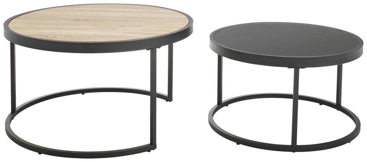ZESTAW STOLIKÓW KAWOWYCH SEATTLE - kolor dębowy/czarny, Design, materiał drewnopochodny/metal (65-80/65-80/38-40cm) - MID.YOU