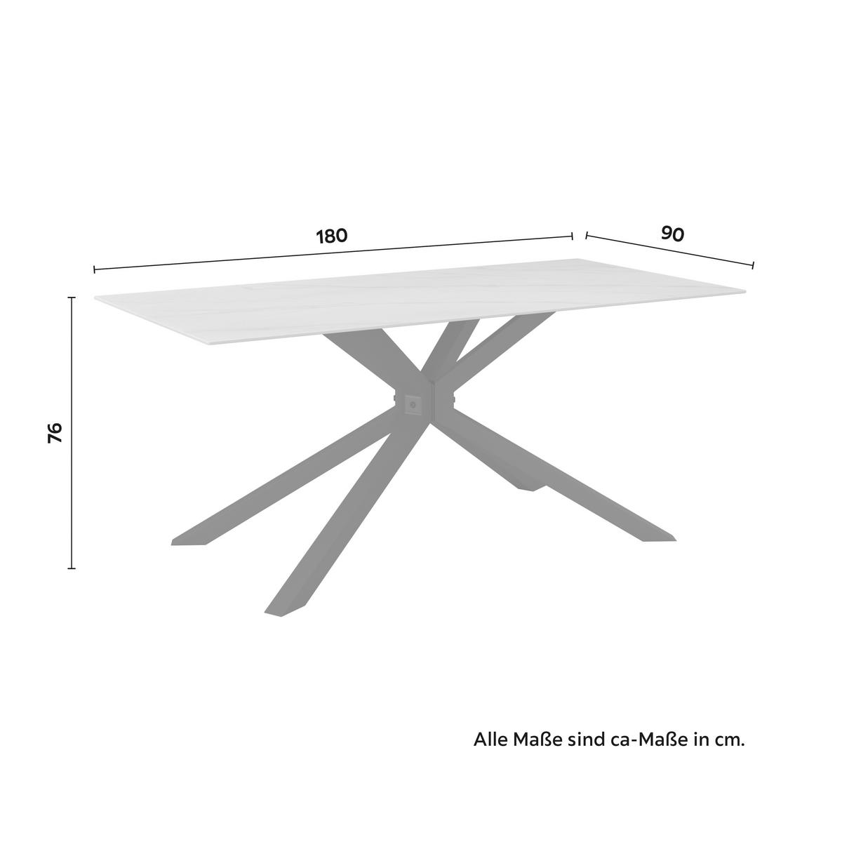Jedilna Miza Livan, Bela, 180x90 - črna/bela, Moderno, kamen/kovina (180/76/90cm) - Bessagi Home