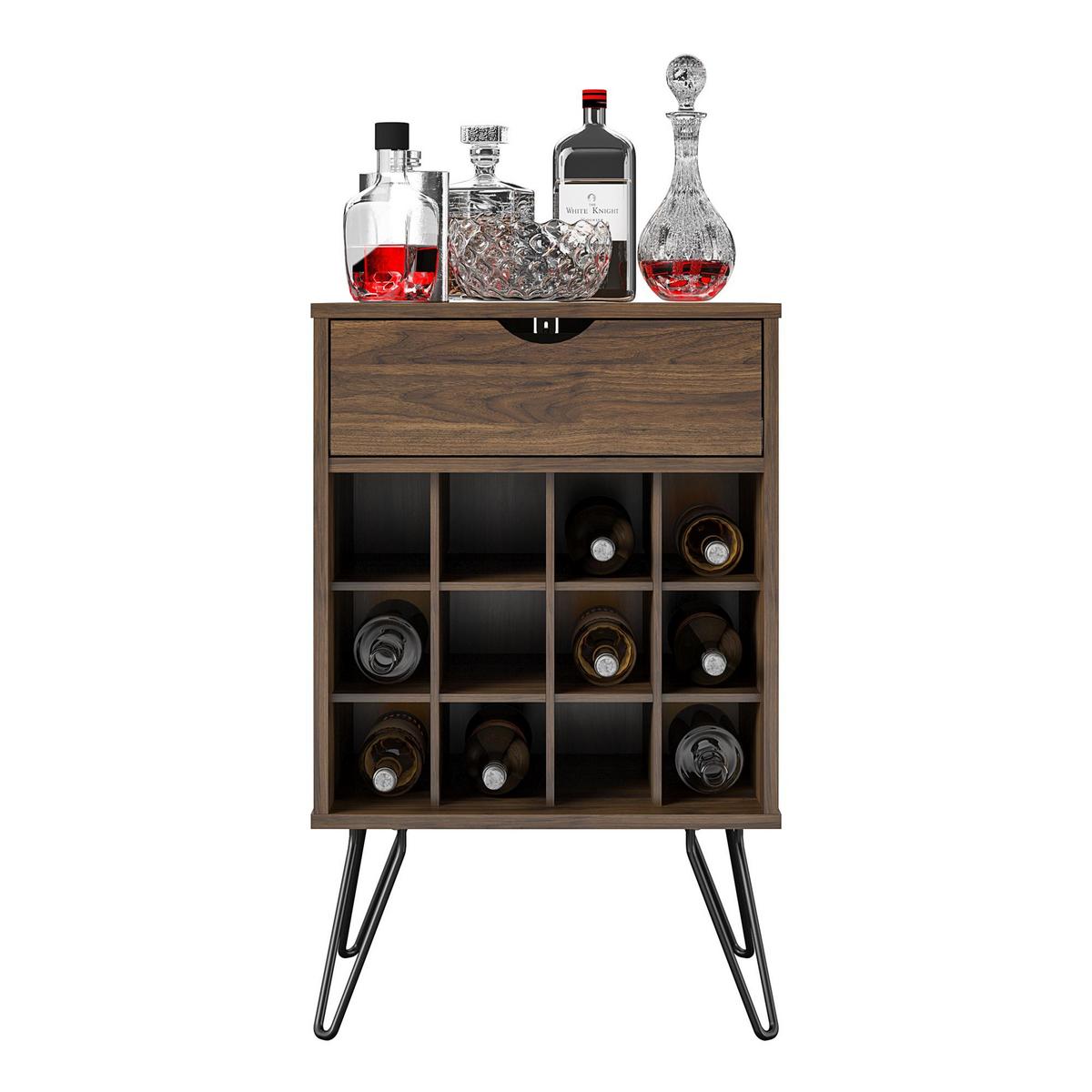 Weinregal Concord Walnussfarben ca.51x80x45cm - Walnussfarben/Schwarz, Design, Holzwerkstoff/Metall (51/80/45cm) - MID.YOU