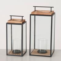 LATARNIA 9717777 - MODERN GARDEN - kolor dębowy/czarny, Basics, metal/drewno (20/20/45cm)