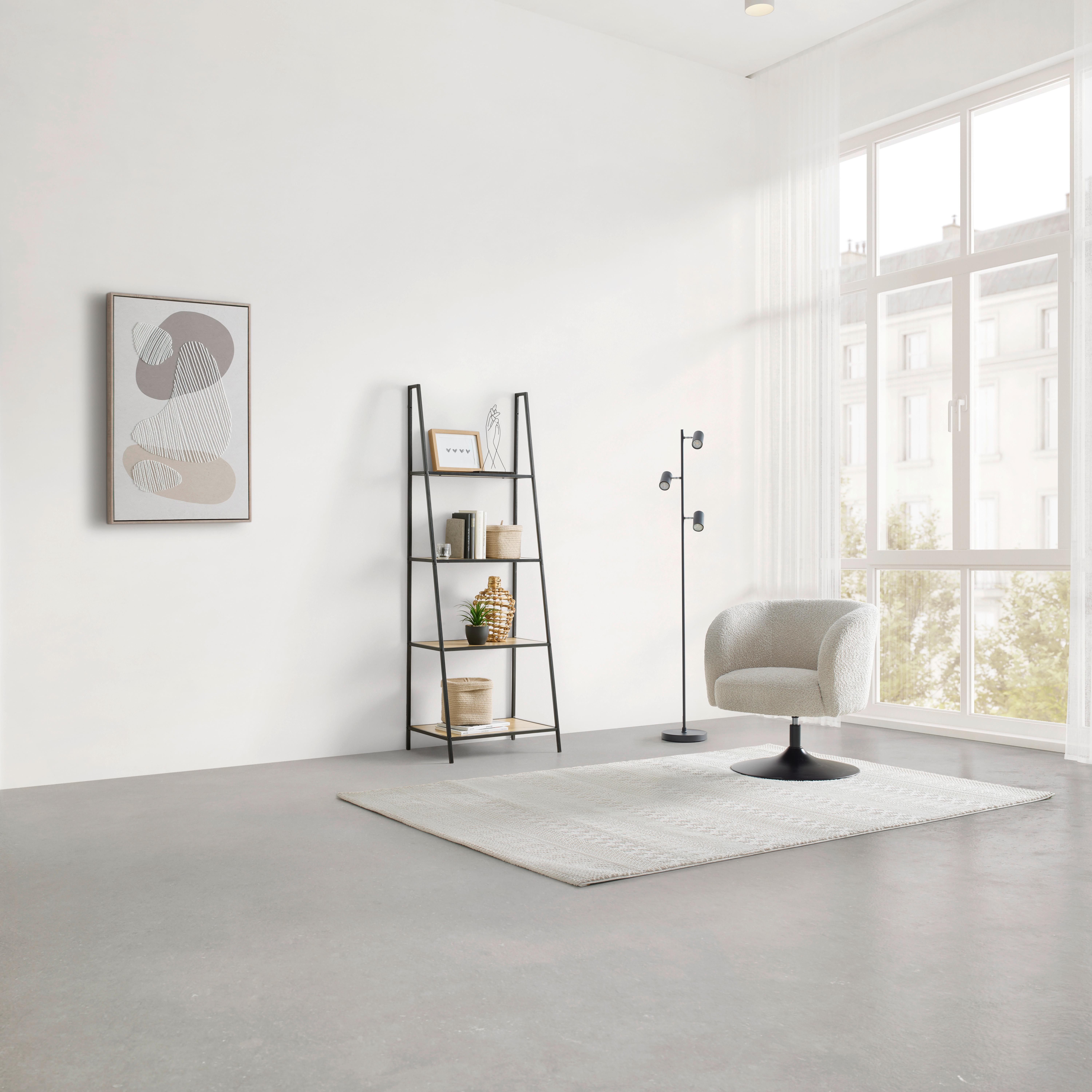 HYLLA JORIS -EXKLUSIV- - svart/naturfärgad, Modern, metall/trämaterial (60/170/42cm) - Mömax