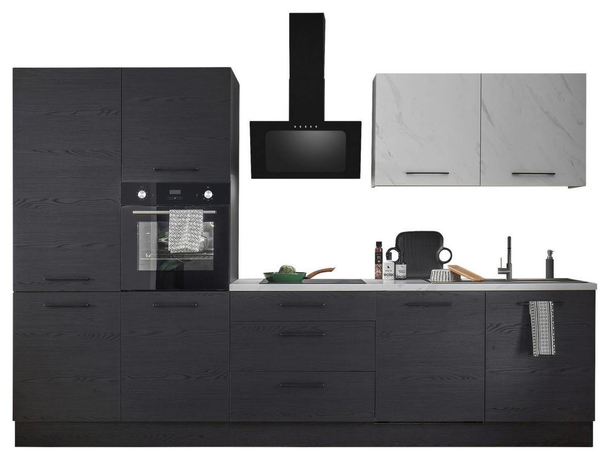 Küchenblock New York mit Geräten ca.320cm Graphitfarben - Graphitfarben/Schwarz, Design, Holzwerkstoff/Metall (320cm) - P & B