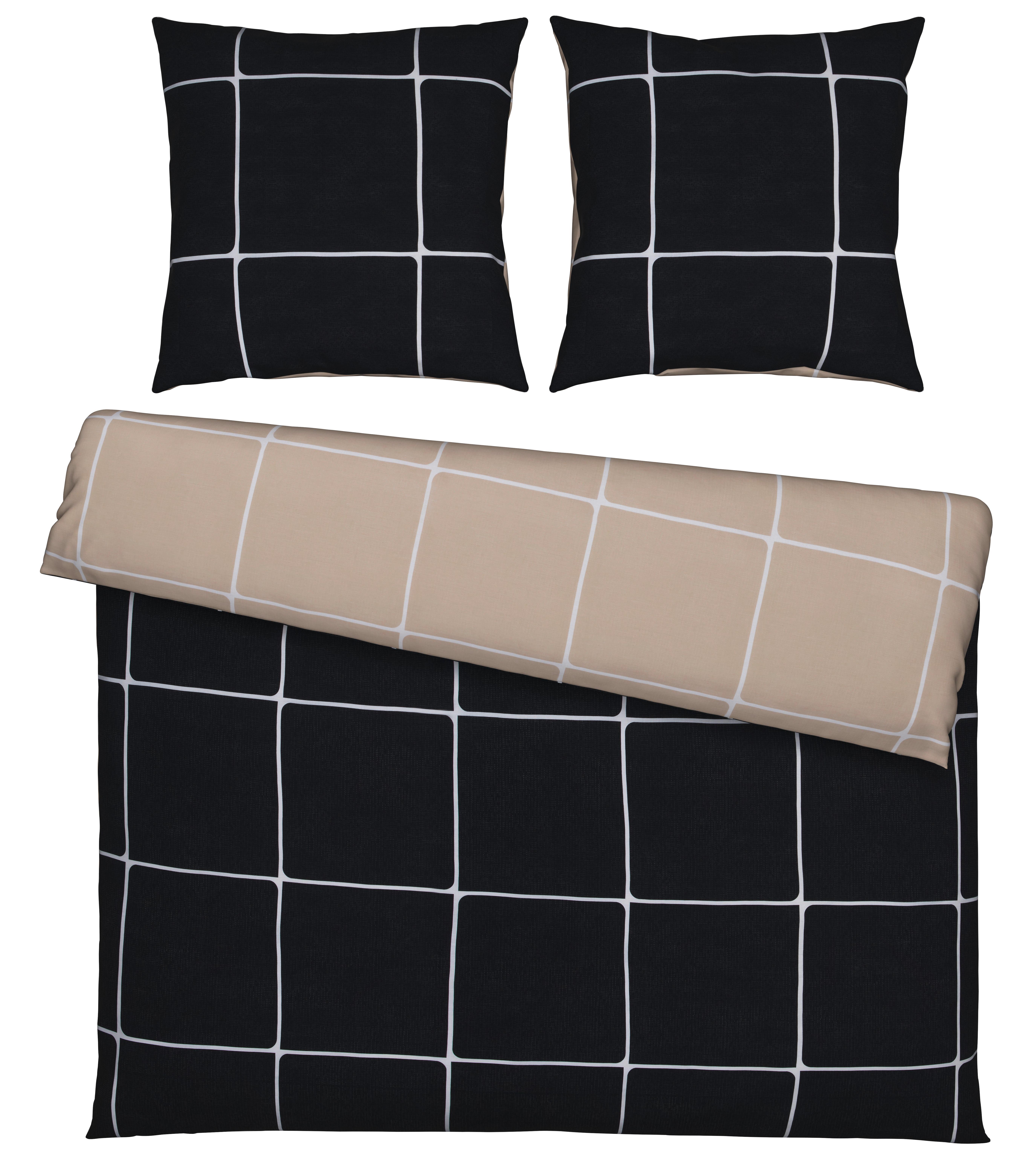 Bettwäsche Linnea Wende XXL Schwarz/Beige ca. 200x200cm - Beige/Schwarz, MODERN, Textil (200/200cm) - Modern Living