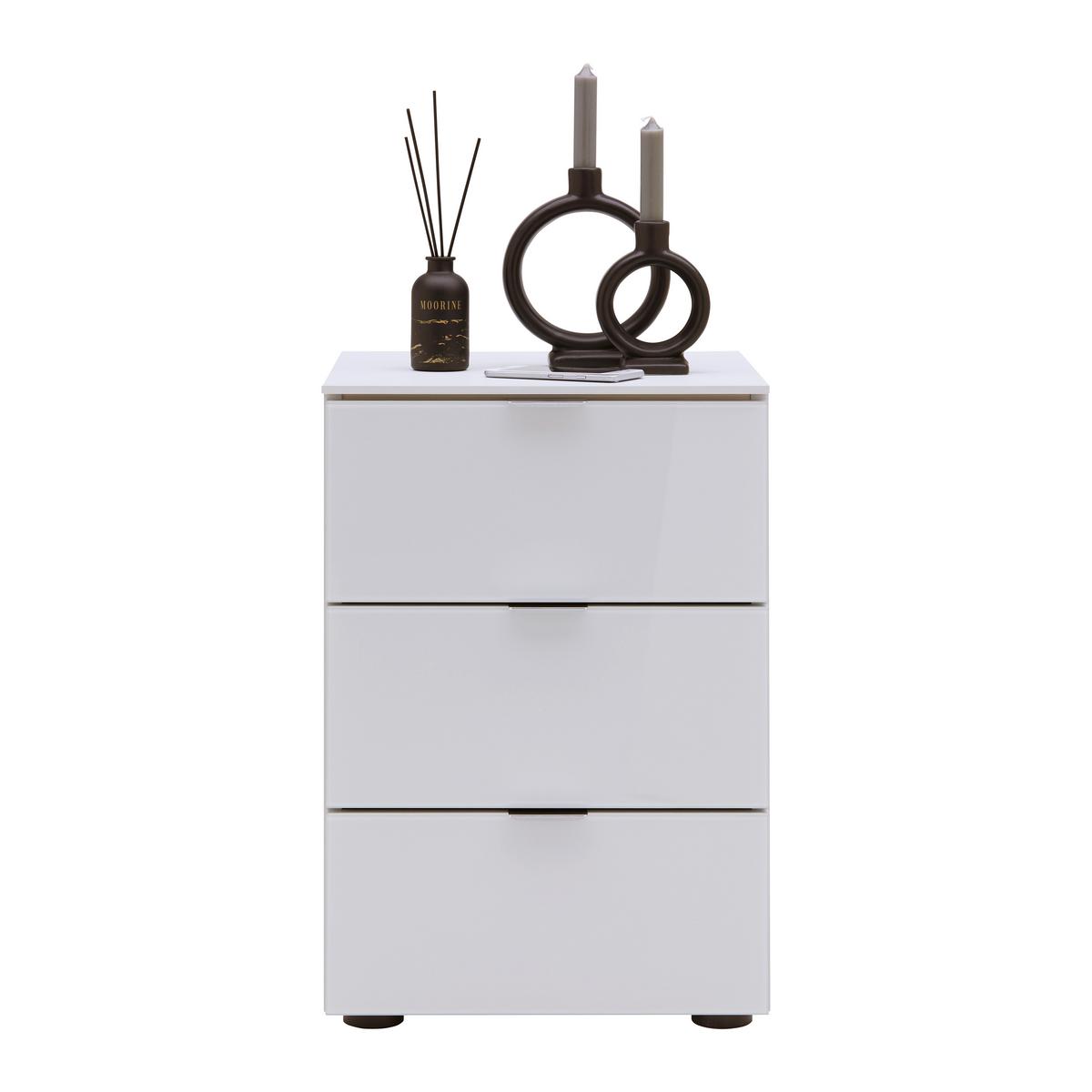 Nachtkästchen Sonate in Grau - Chromfarben/Schwarz, Glas/Holzwerkstoff (40/58/40cm) - Premium Living