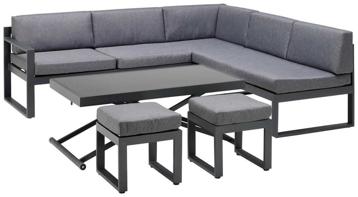 Lounge Garnitura Rio 2, Črna, Antracit, 5-Delni Set - temno siva/črna, Moderno, kovina/steklo (214/130cm) - Beldano