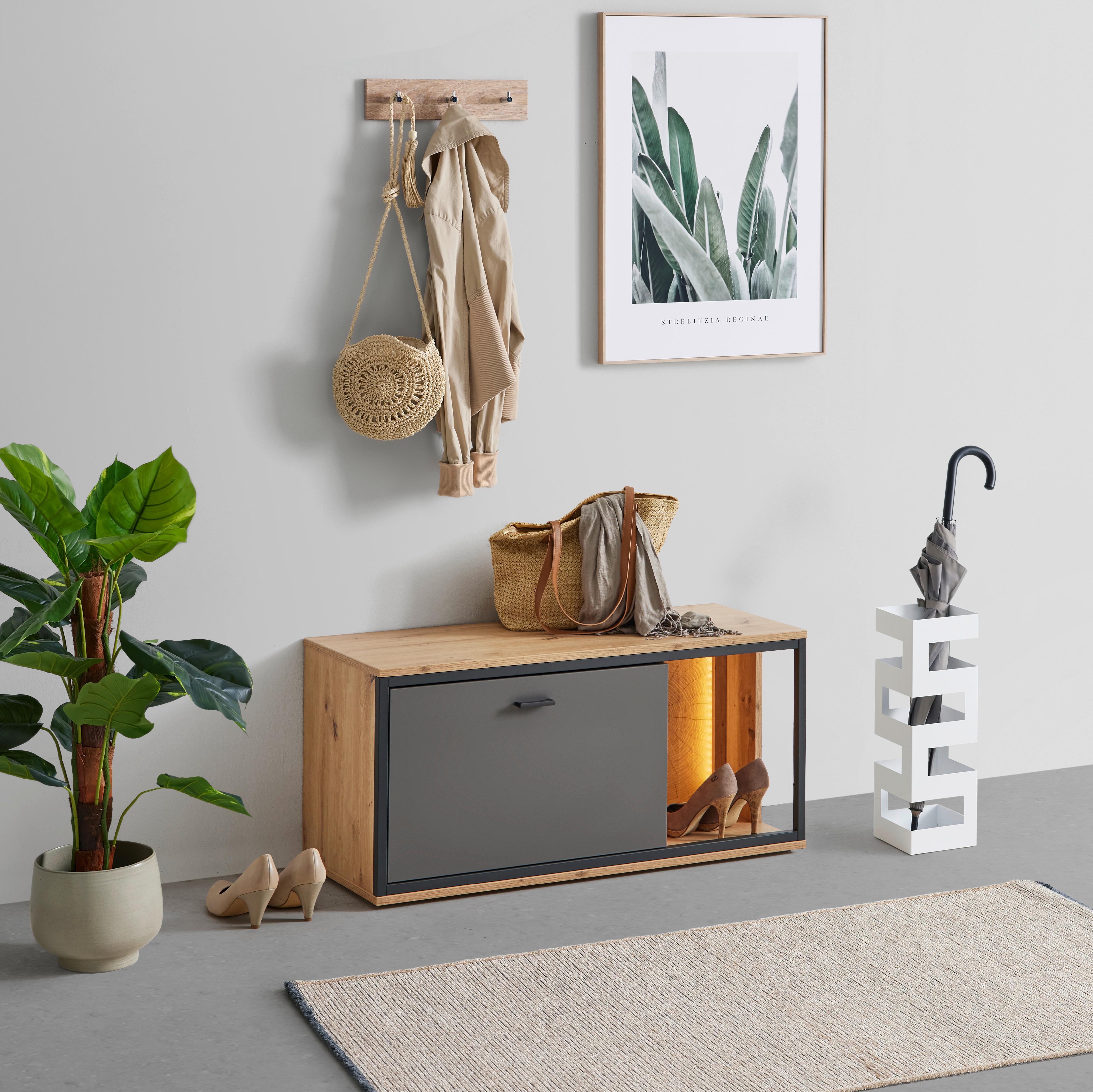 Garderobenbank Florenz Grau/Eiche Artisan - Schwarz/Eiche Artisan, MODERN, Holzwerkstoff/Kunststoff (94/44,9/37,3cm) - Premium Living