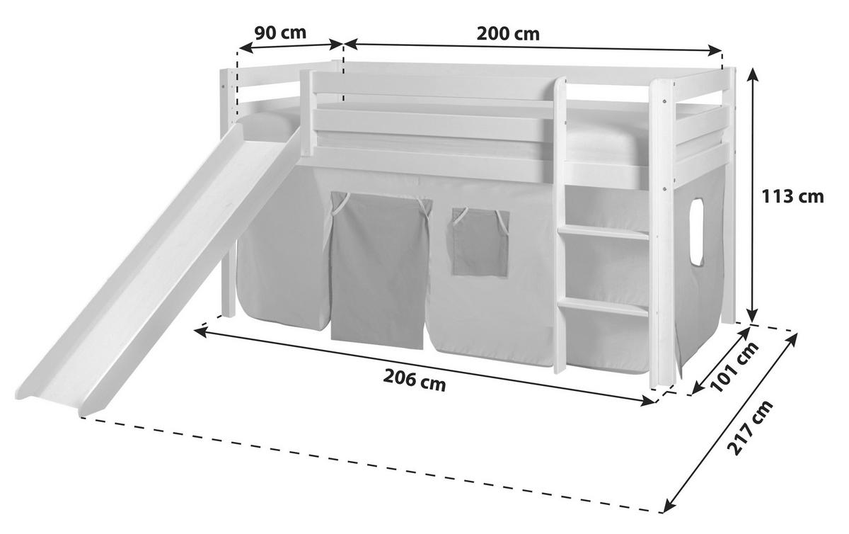 Igralna Postelja Manuel, 90x200, Lila, Tobogan - lila/bela, Natur, les (90/200cm) - MID.YOU