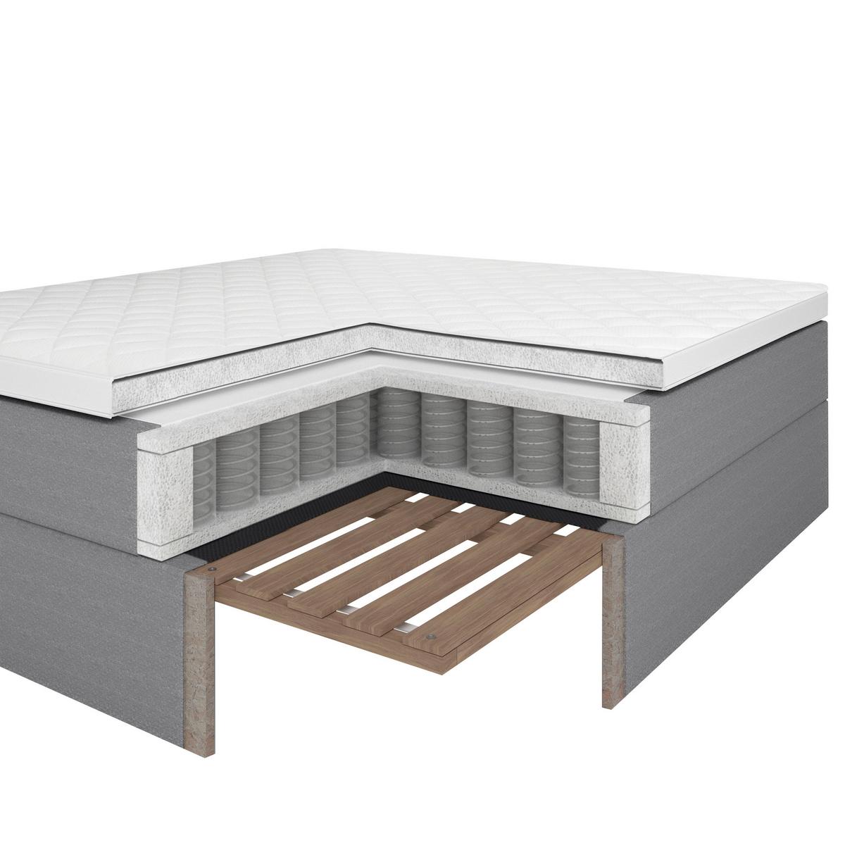 Boxbett Polo ca. 90x200 cm Grau mit Topper - Schwarz/Grau, MODERN, Holz/Kunststoff (90/200cm) - Bessagi Home