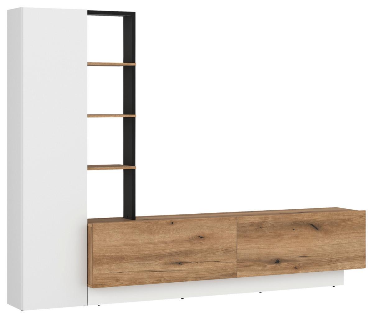 Ansamblu mobilier camera de zi TEVISA - alb/culoare lemn stejar, Modern, material pe bază de lemn (230/180/41,6cm) - Modern Living