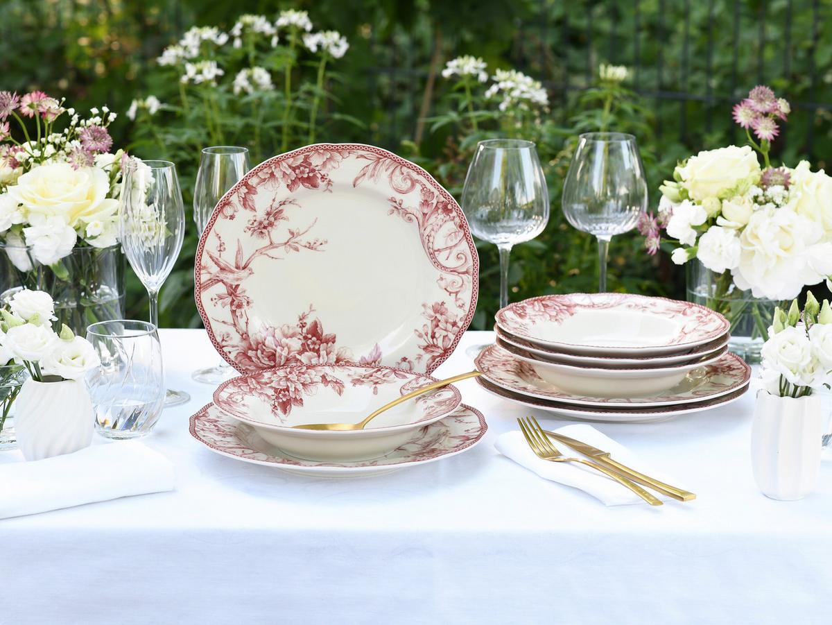 Serviciu de masă Adelaide 8/1 - alb/bordo, Basics, ceramică - Creatable