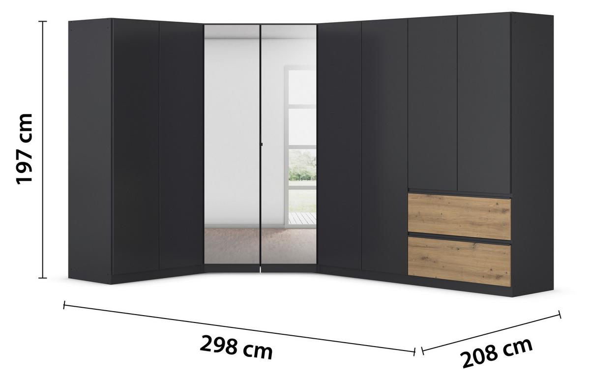 Kotna Omara Za Oblačila Costa, Siva, Barva Hrasta - barve kroma/siva, Moderno, leseni material (208/197/298cm) - Rauch Möbel