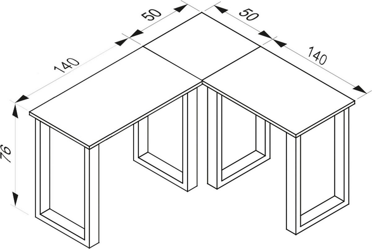 Kotna Pisalna Miza Lona, Bela, Črna, 190x190cm - črna/bela, Moderno, kovina/leseni material (190/190/76cm) - MID.YOU
