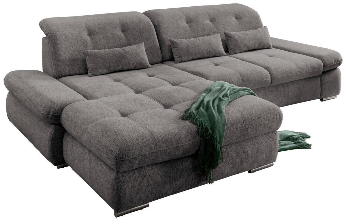 Wohnlandschaft Dalida Braun/Grau Chenille - Chromfarben/Graubraun, Design, Textil/Metall (196/300cm) - Livetastic