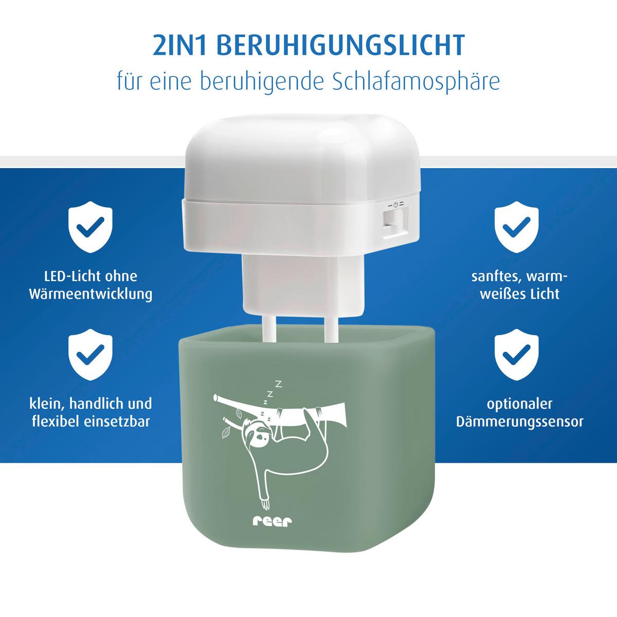 LAMPKA NOCNA DZIECIĘCA 2IN1 SLEEPLIGHT - jasnozielony, Basics, tworzywo sztuczne (6/7,5/6cm) - Reer