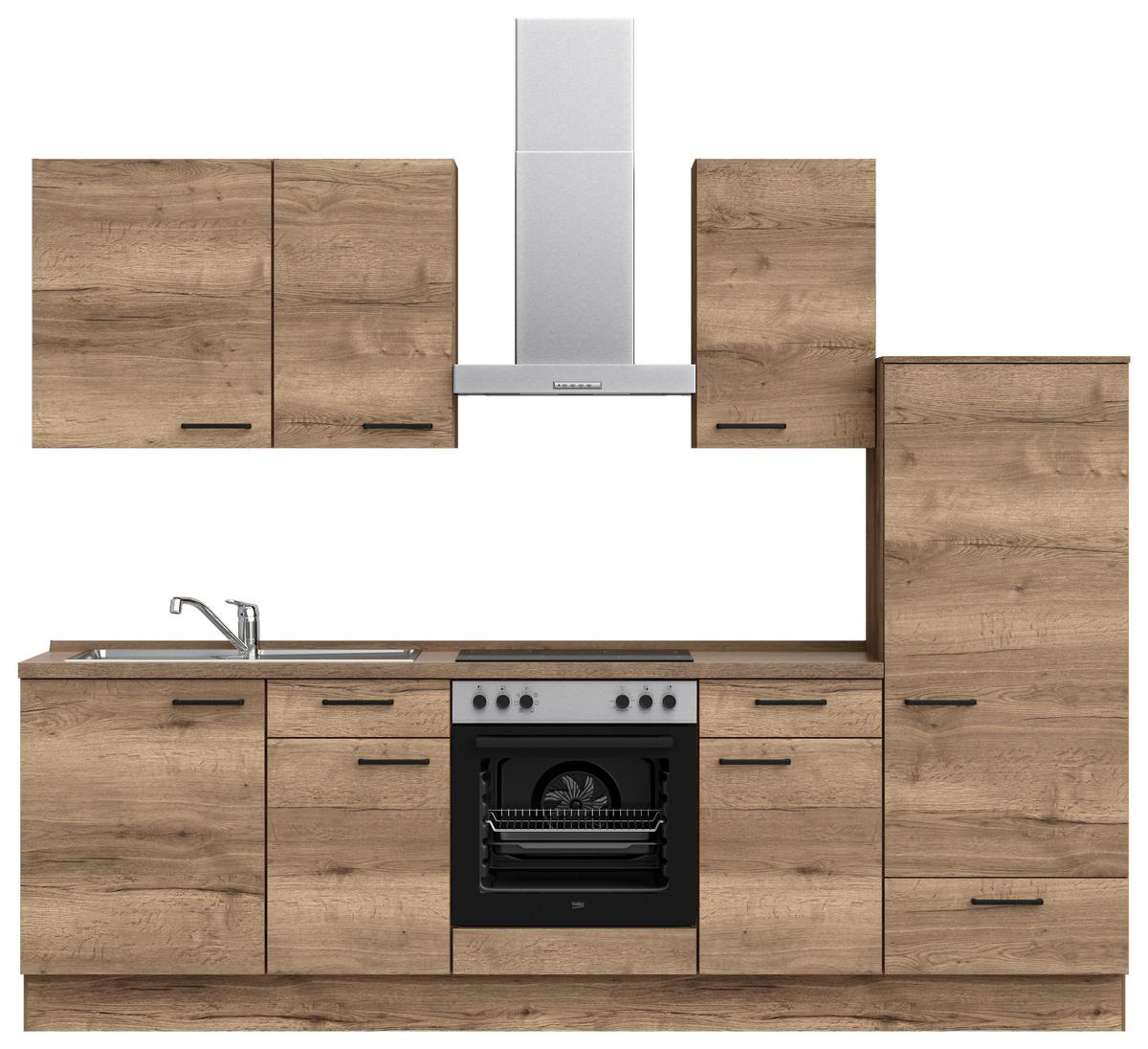 Küchenblock Structura Low m. Geräten Eiche dunkel - Eiche dunkel/Eichefarben, MODERN, Holzwerkstoff/Metall (270cm) - Nobilia