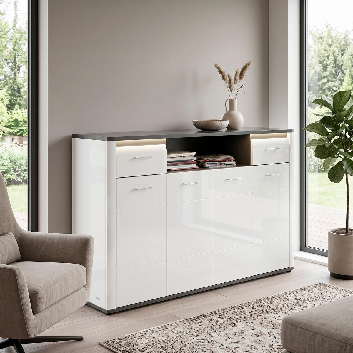 Visoka Komoda Alassio - boja hroma/bela, Moderno, pločasti materijal/plastika (203,6/104/40,5cm) - Mömax