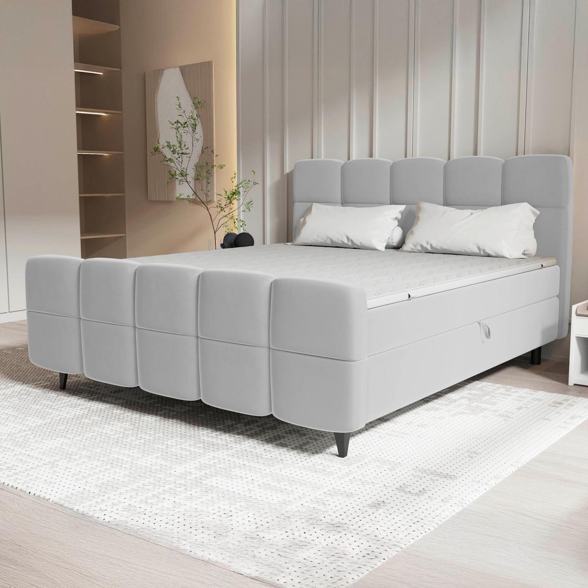 Boxbett Mona Hellgrau ca. 160x200cm - Hellgrau/Schwarz, KONVENTIONELL, Kunststoff/Textil (160/200cm) - Mömax