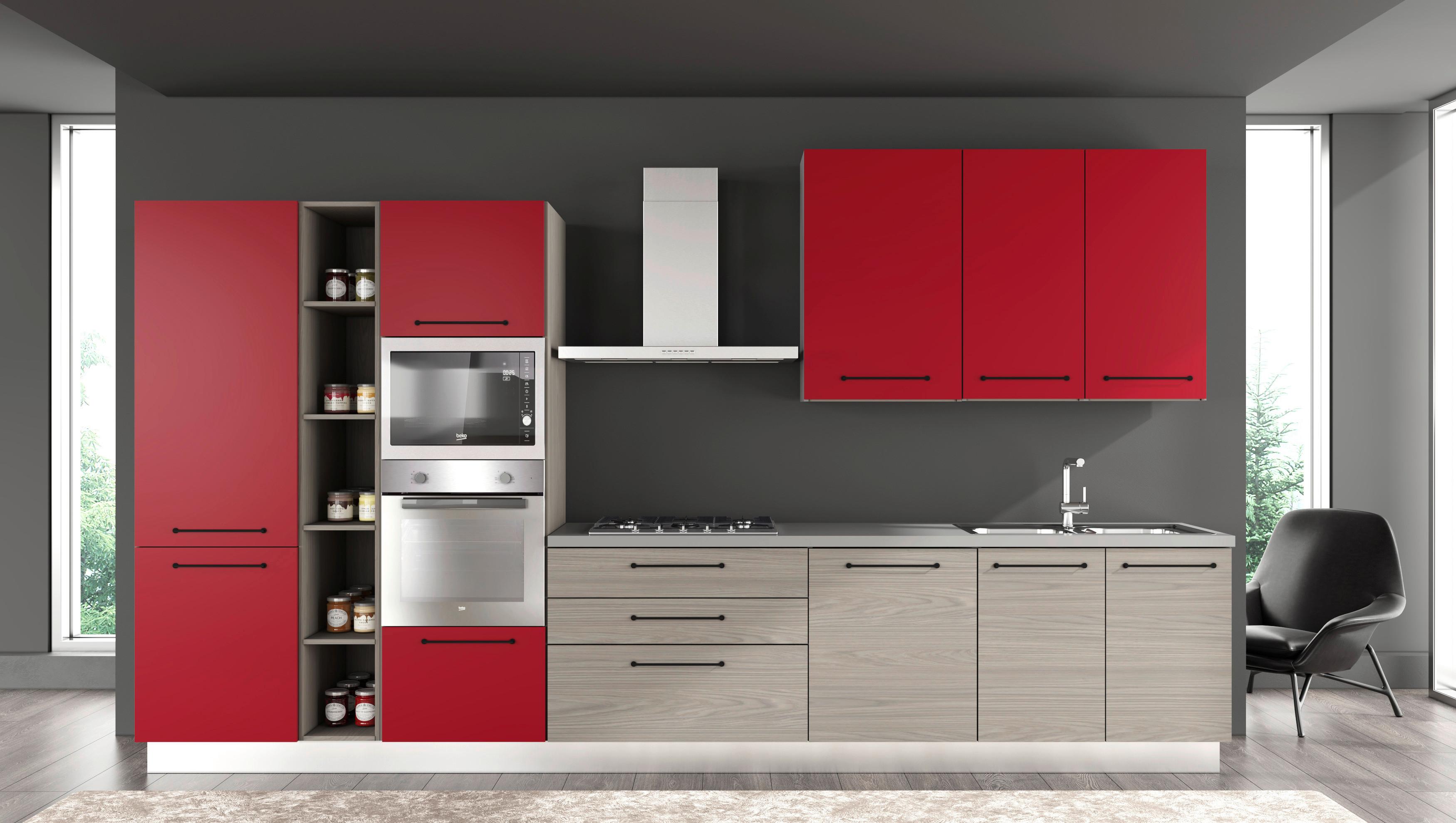 Kuhinjski Blok Line, Z Aparati, 390 Cm - sivi hrast/črna, Moderno, kovina/leseni material (390/60/216/240cm) - Mömax