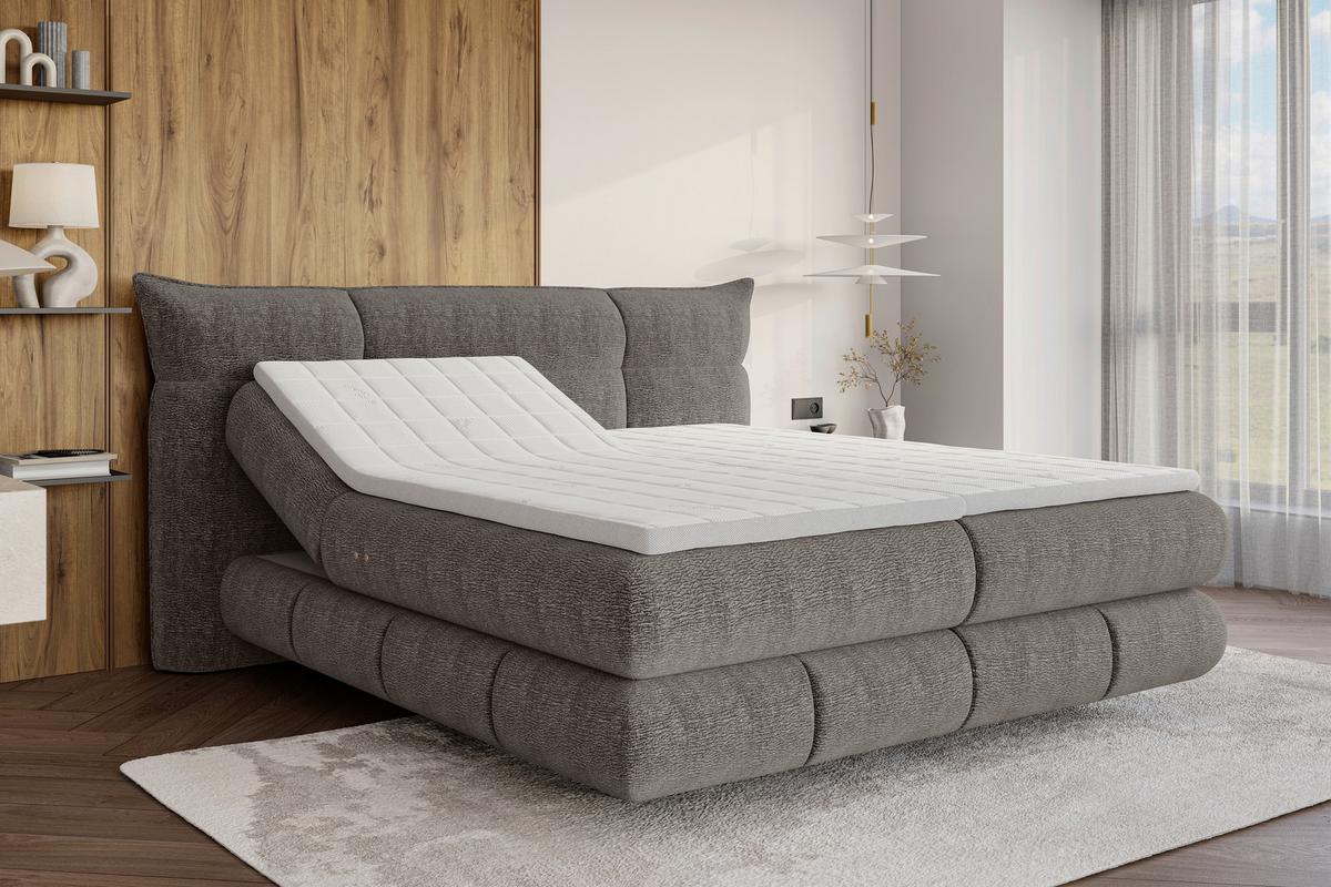 Boxspringbett Auris Dunkelgrau ca. 180x200cm - Dunkelgrau/Schwarz, KONVENTIONELL, Kunststoff/Textil (180/200cm) - Sembella