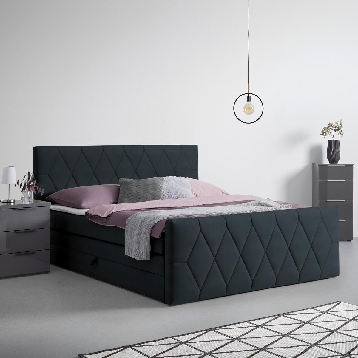 Boxspringbett Josie B Graphitfarben ca. 160x200cm - Graphitfarben/Schwarz, KONVENTIONELL, Holz/Holzwerkstoff (160/200cm) - Mömax
