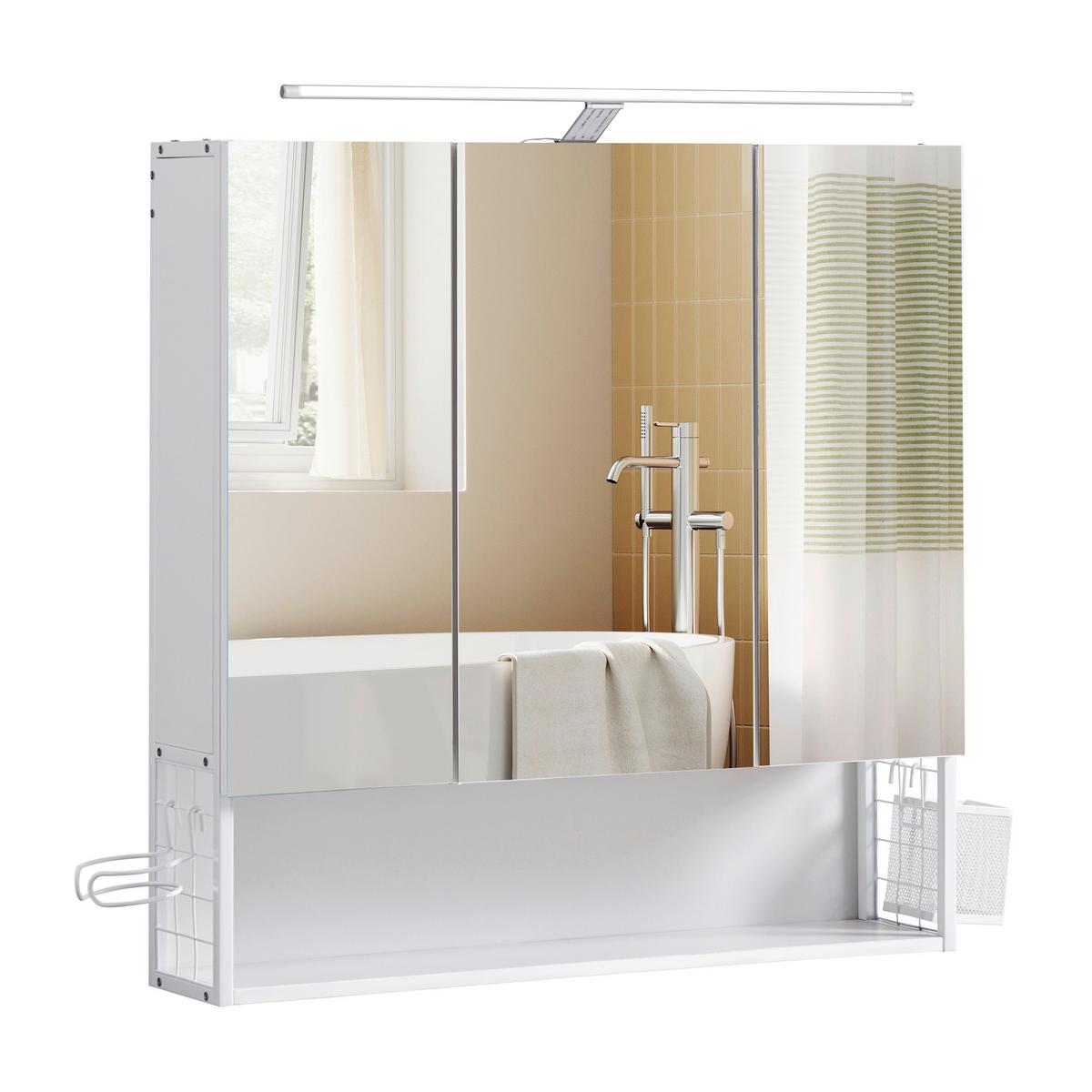 Spiegelschrank mit LED 3-türig ca. 70x70 cm Weiß - Trend, Glas/Holzwerkstoff (70/70/14.5cm) - MID.YOU