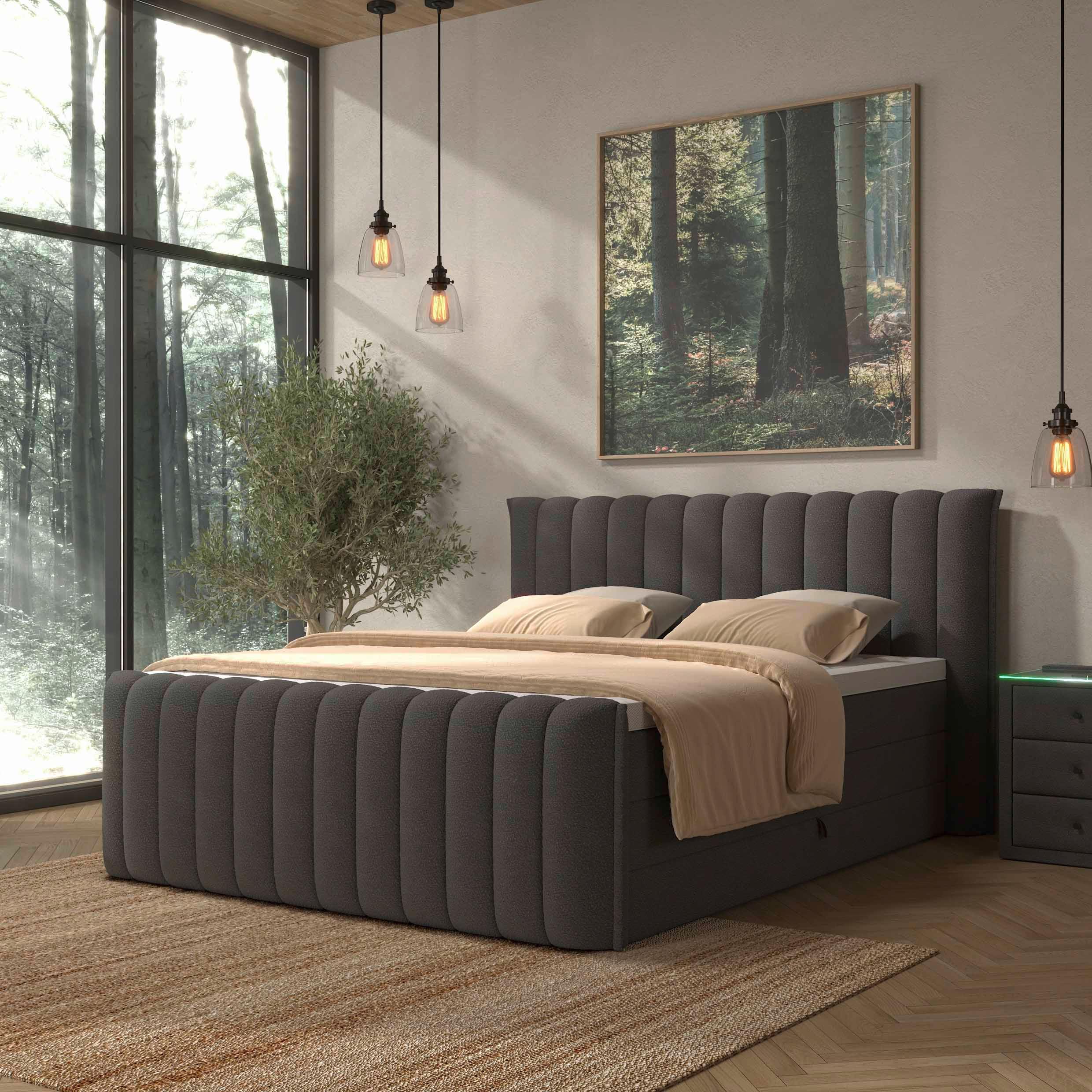PAT BOXSPRING LINA - antracit, Konventionell, plastic/lemn (180/200cm) - Premium Living