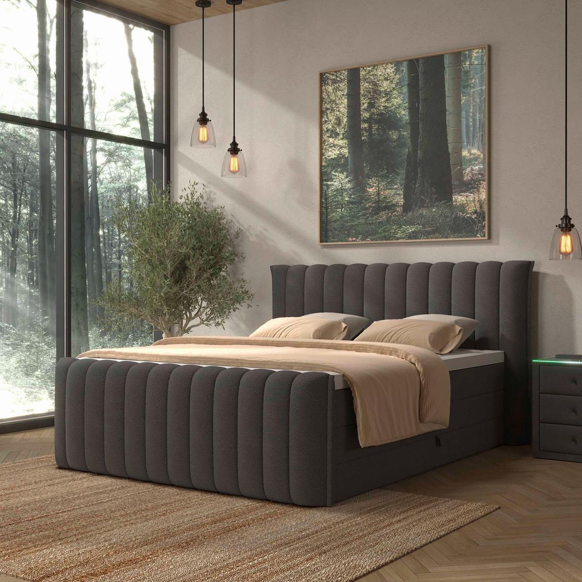 PAT BOXSPRING LINA - antracit, Konventionell, plastic/lemn (160/200cm) - Premium Living