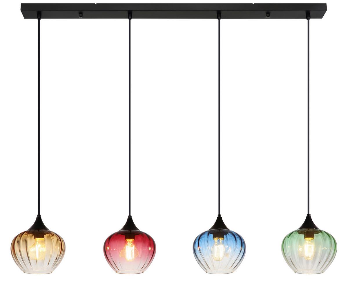 HÄNGELEUCHTE 15748-4H SANDER - Klar/Schwarz, Basics, Glas/Textil (111/18/120cm) - Globo