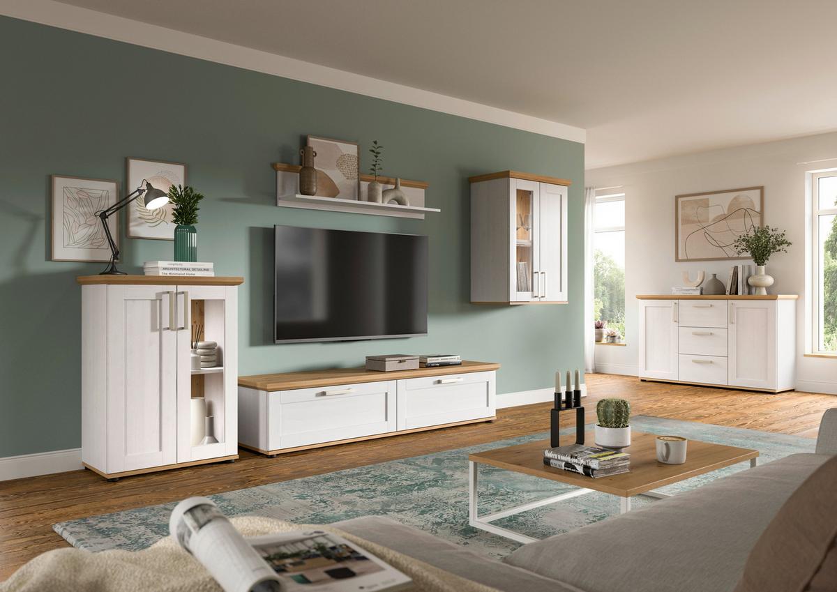 Dnevni Regal Verona, Bela, Barva Macesna, 4-Delni - srebrne barve/črna, Design, umetna masa/leseni material (336/161/40cm) - Livetastic