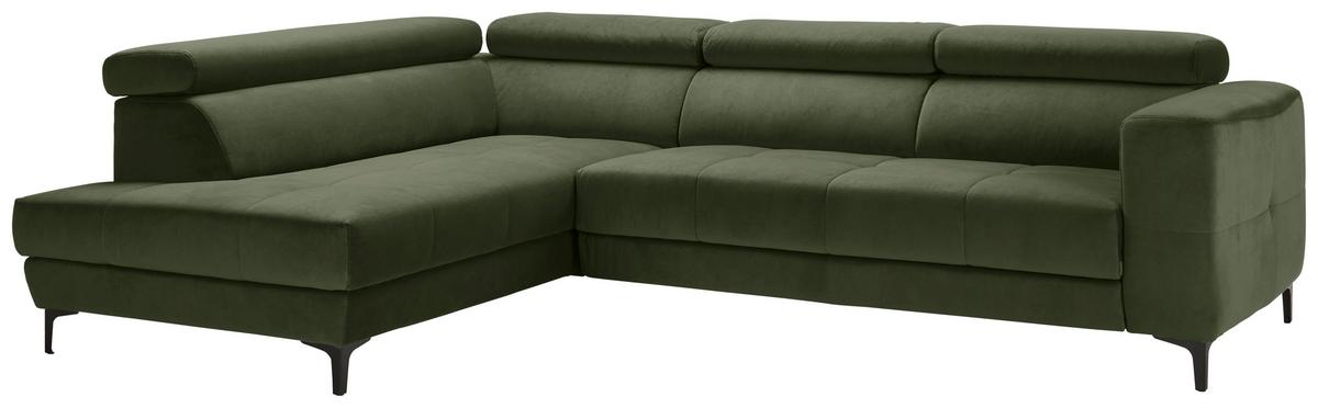 Ecksofa Emma links Olivgrün - Schwarz/Olivgrün, MODERN, Textil (210/47/301cm) - Premium Living