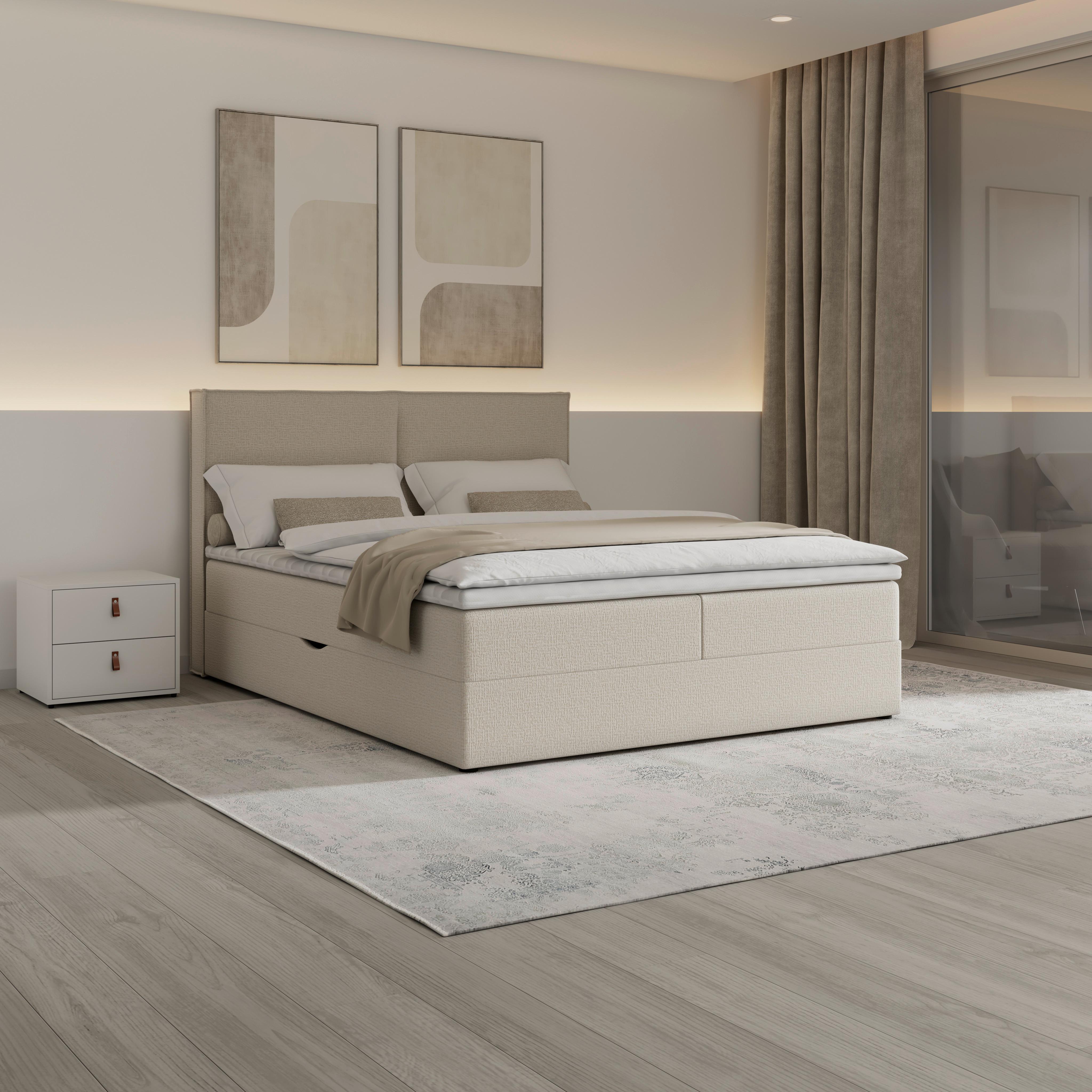 Boxbett Imola ca. 140x200 cm Creme inkl. Topper - Creme/Schwarz, MODERN, Holz/Kunststoff (140/200cm) - Bessagi Home