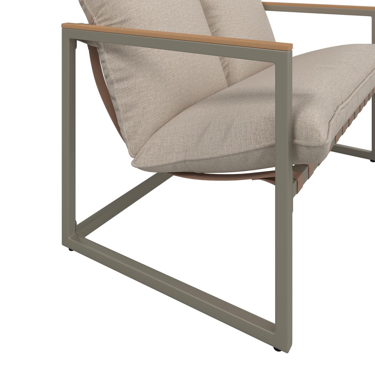 Loungegarnitur Lara Creme Metall/Outdoorstoff +Abdeckung - Creme/Grau, MODERN, Glas/Kunststoff (114cm) - Bessagi Garden