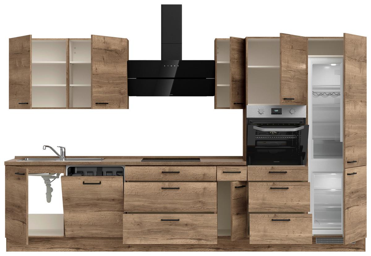 Küchenblock Structura High m. Geräten Eiche dunkel - Eiche dunkel/Schwarz, MODERN, Holzwerkstoff/Metall (360cm) - Nobilia