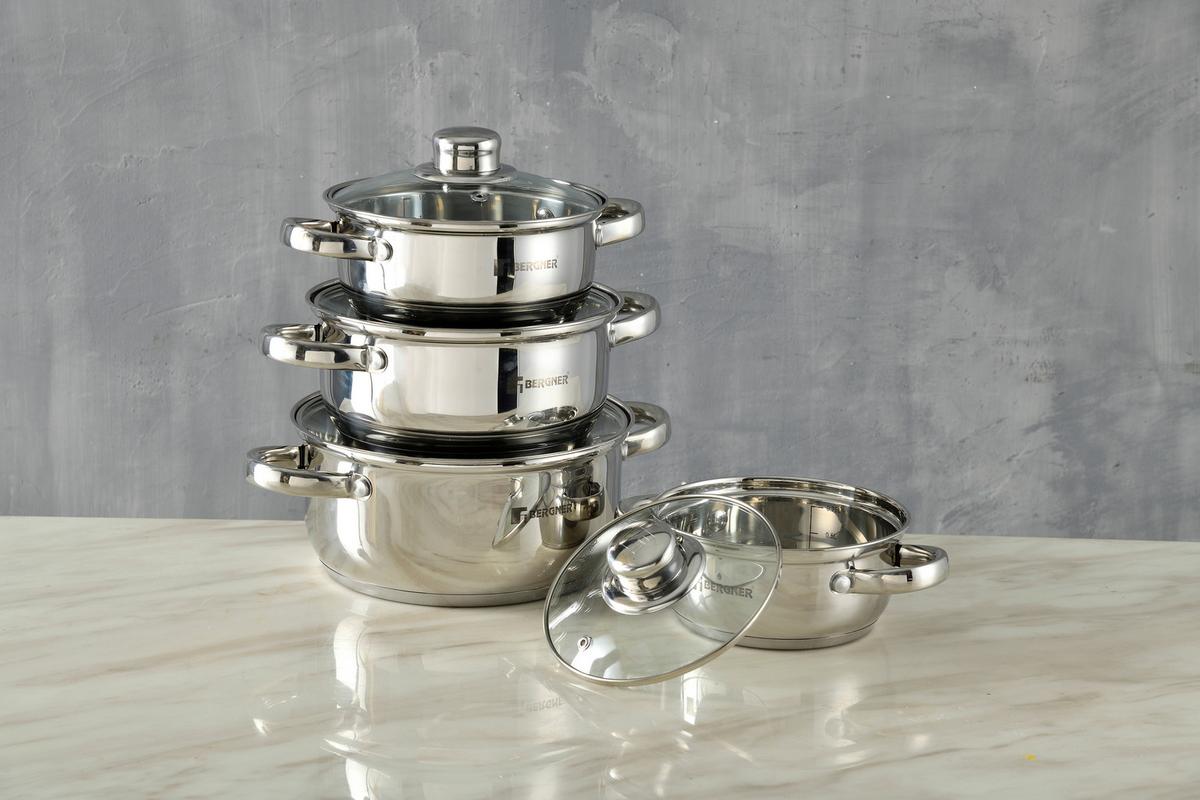 Kochtopfset Viena Silberfarben, 8-teilig - Transparent/Silberfarben, KONVENTIONELL, Glas/Metall (42.2/24.2/15.7cm) - BERGNER